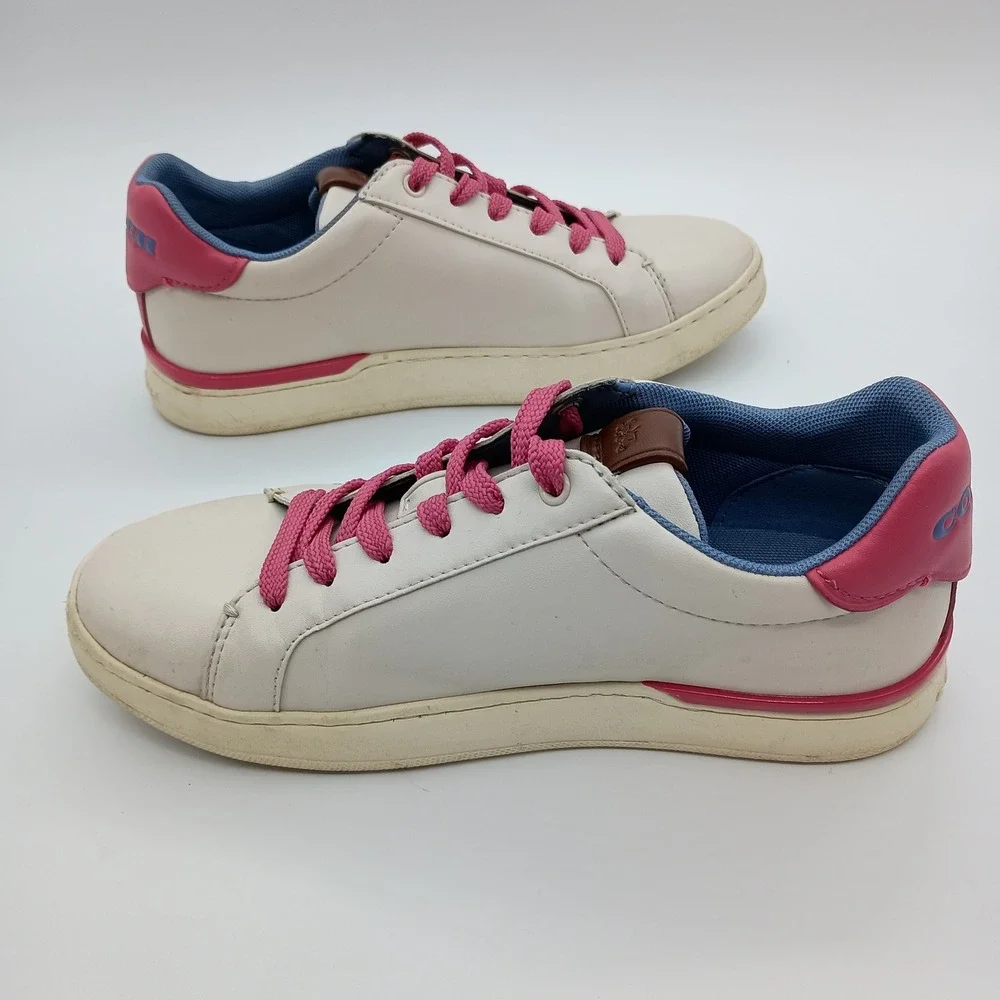 Coach G5101 Love Graphic Low Top Sneakers White Pink Blue‎ Womens 6B